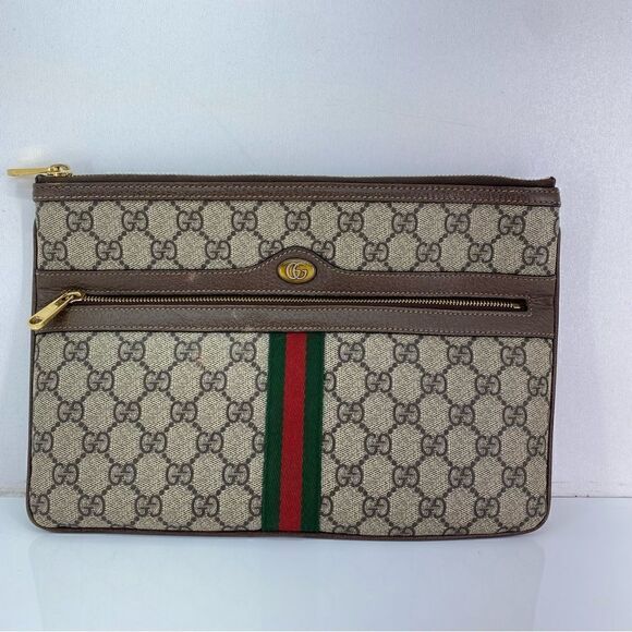 Gucci GG Supreme Monogram Large Ophidia Pouch Clutch Brown - Picture 1 of 7